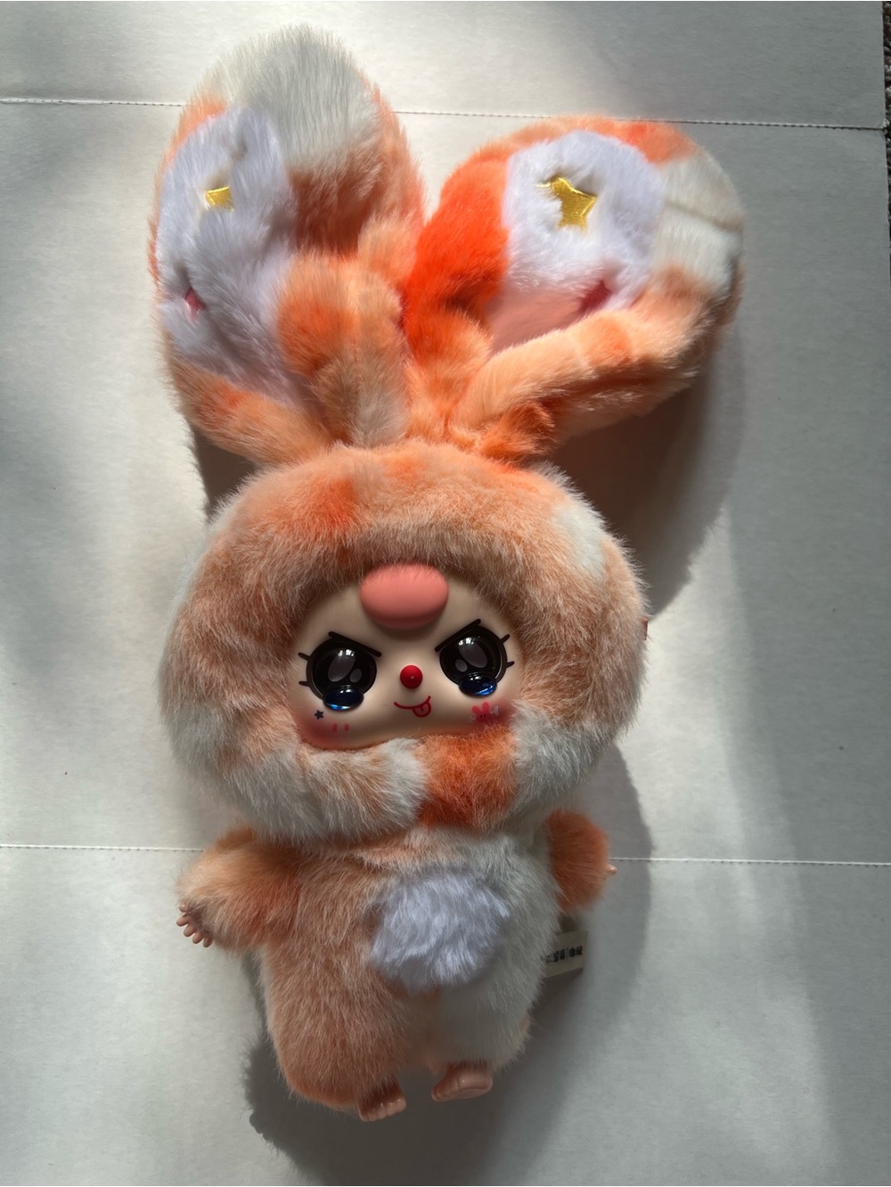 Plush Bunny Doll in Cream and Orange - Soft Faux Fur Stuffed Toy